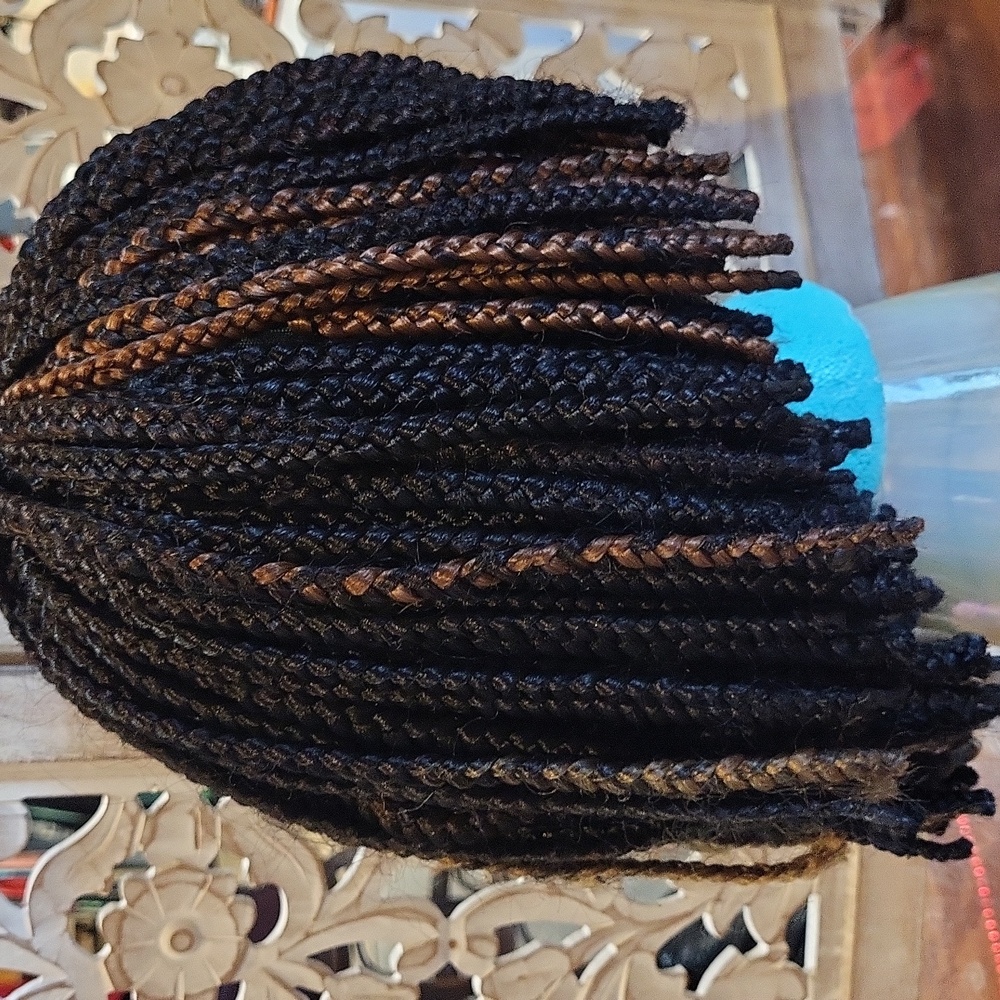 Wig, BRAIDED Black With Hints Of Blonde - Picture 4 of 9